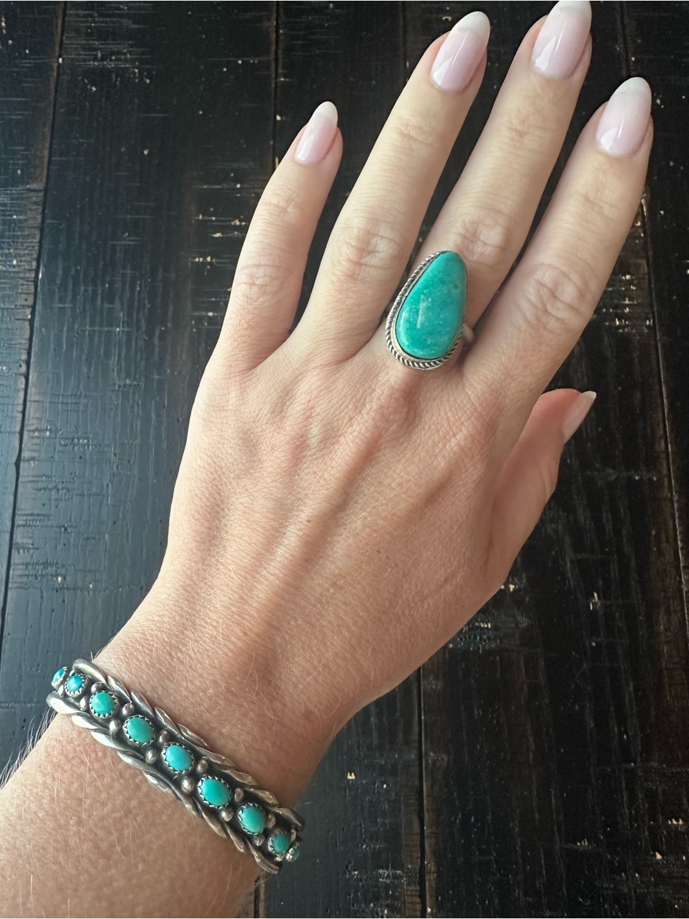 Navajo Antionette Martinez Turquoise & Sterling Silver Adjustable Ring - Picture 5 of 5